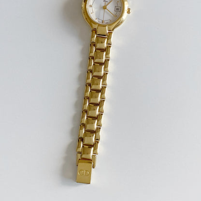 Dior 1990s Round Dial Gold Plated Watch