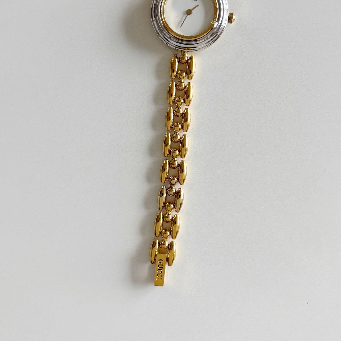 Gucci 1990s Interchangeable Bezel Gold Plated Rice Chain Watch with 6 bezels, case (160mm)