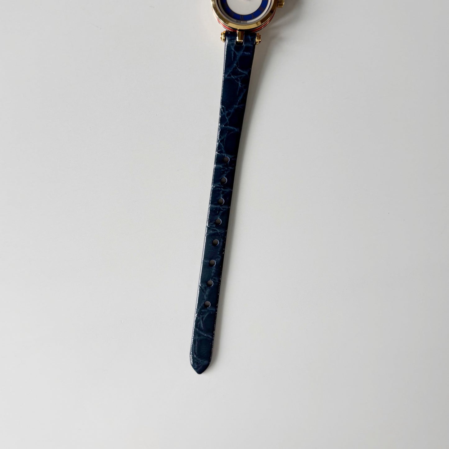 Gucci 1990s Blue Round Dial Gold Plated Watch