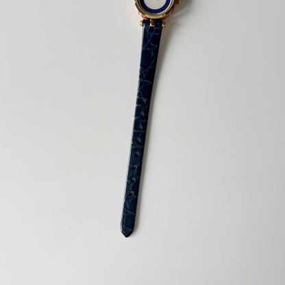 Gucci 1990s Blue Round Dial Gold Plated Watch