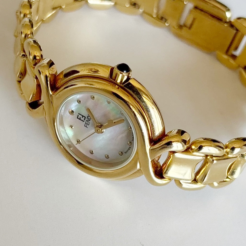 Fendi 1990s Seashell Dial Gold Plated Watch