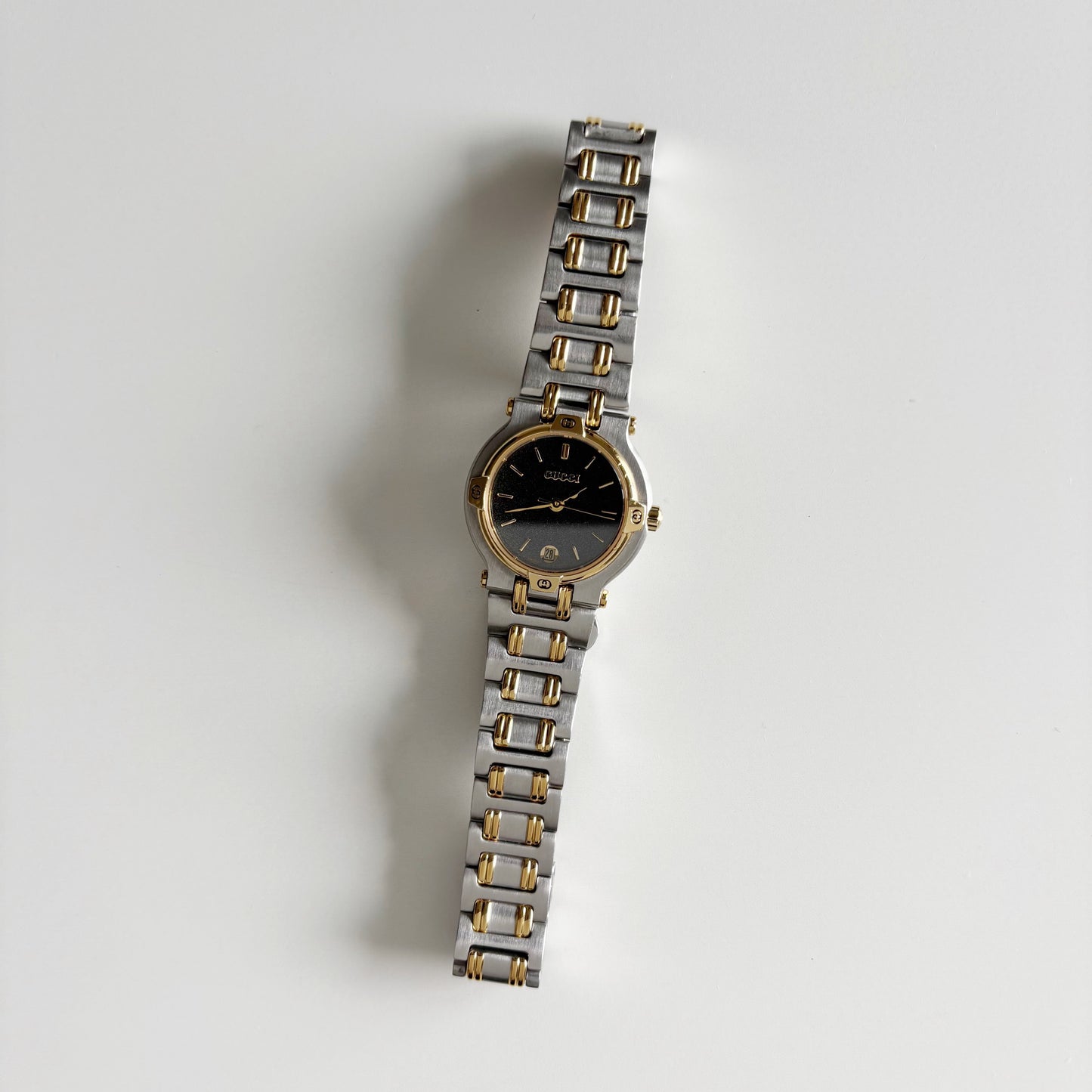 Gucci 1990s Black Dial Date Two Tone Watch