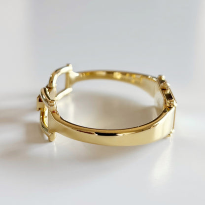 Gucci 1990s Seashell Rectangular Dial Gold Plated Bangle Watch