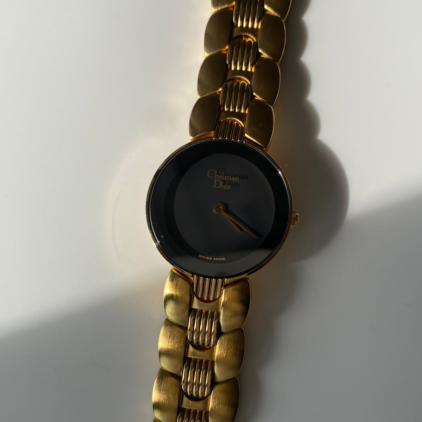 Dior 1990s Black Dial Gold Plated Watch