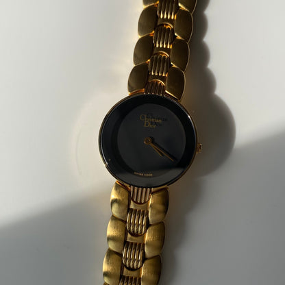 Dior 1990s Black Dial Gold Plated Watch
