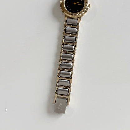 Yves Saint Laurent 1990s Black Dial Gold Plated Two Tone Watch