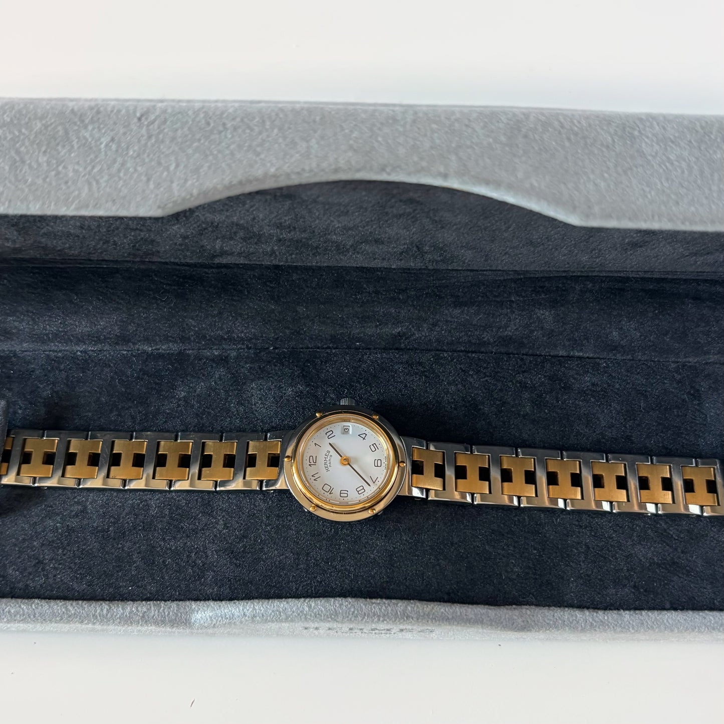 Hermes 1990s Clipper Round Dial Two Tone Watch