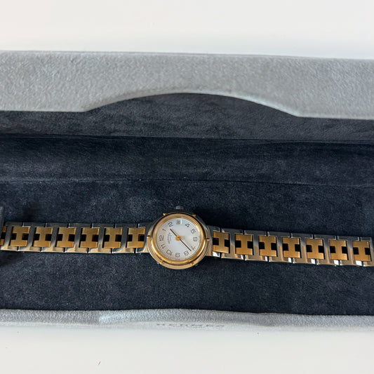 Hermes 1990s Clipper Round Dial Two Tone Watch