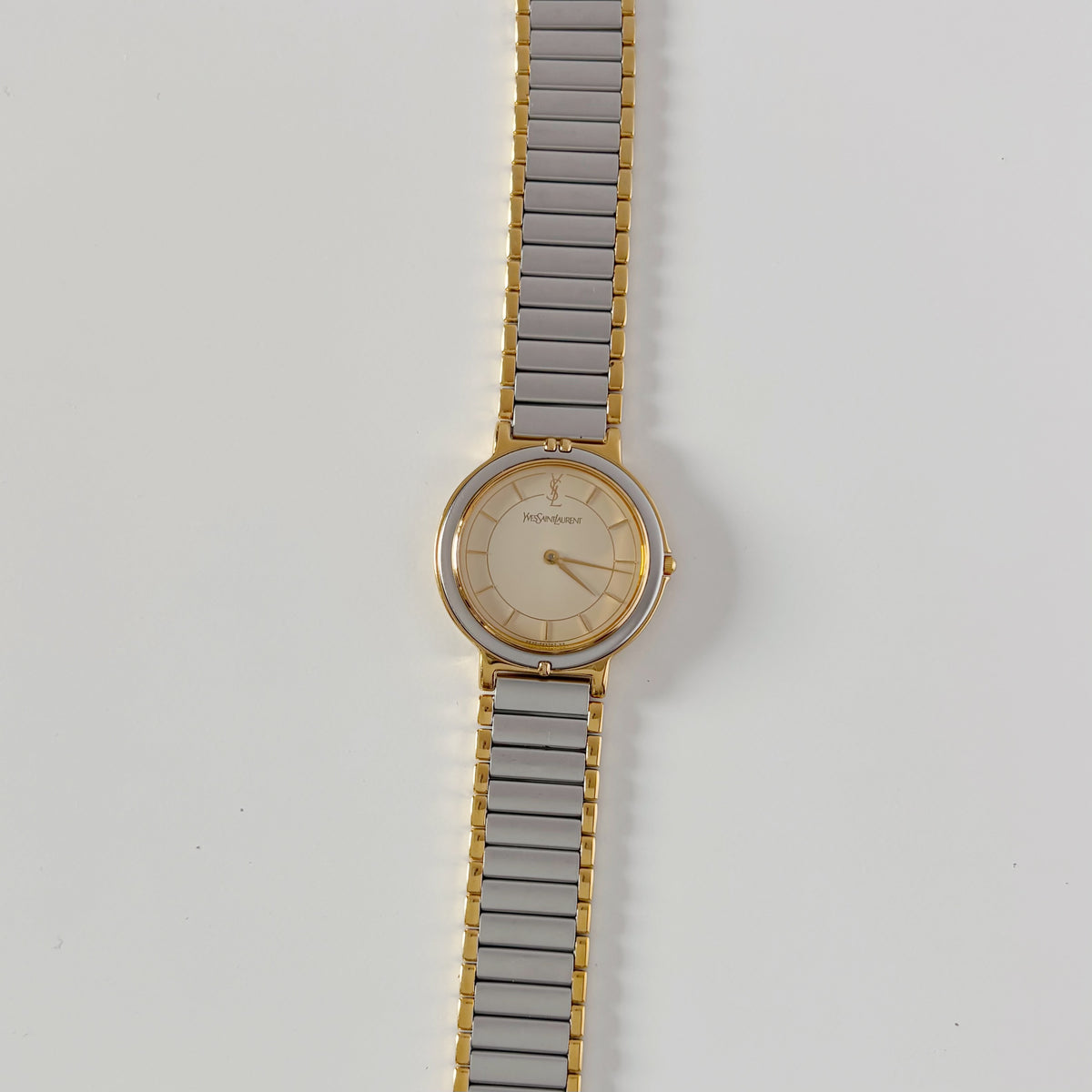 Yves Saint Laurent 1990s Large Round Dial Two Tone Gold Plated Watch (Large)