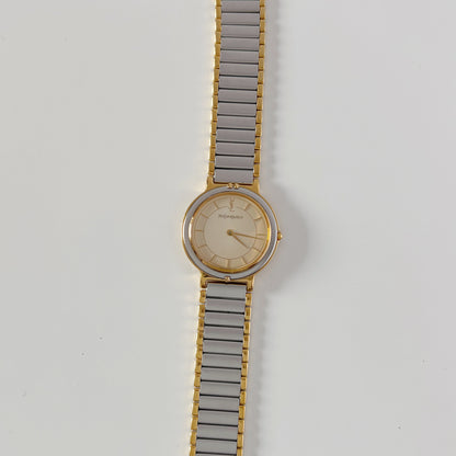 Yves Saint Laurent 1990s Large Round Dial Two Tone Gold Plated Watch (Large)