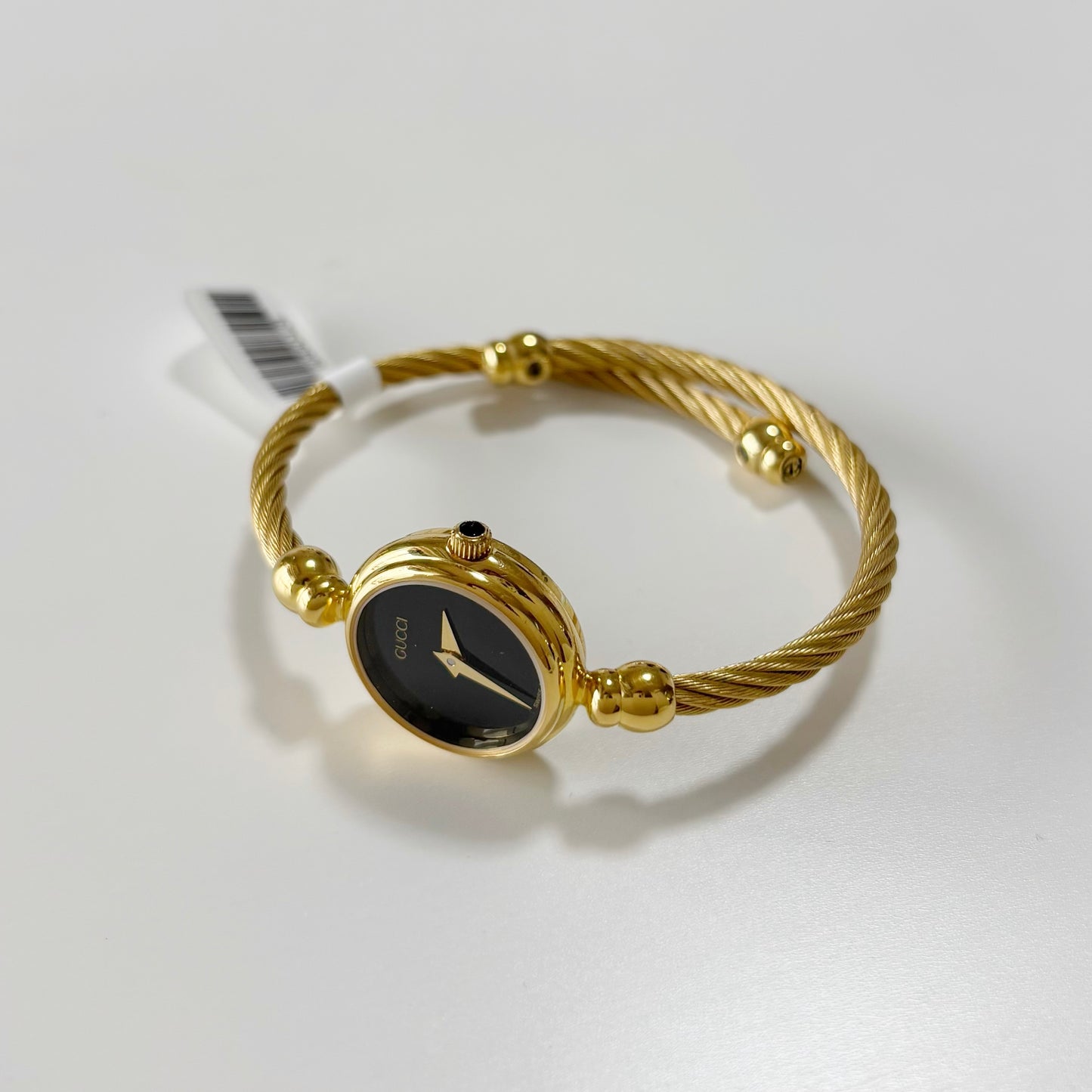 Gucci 1990s Black Dial Gold Plated Cable Bangle Watch