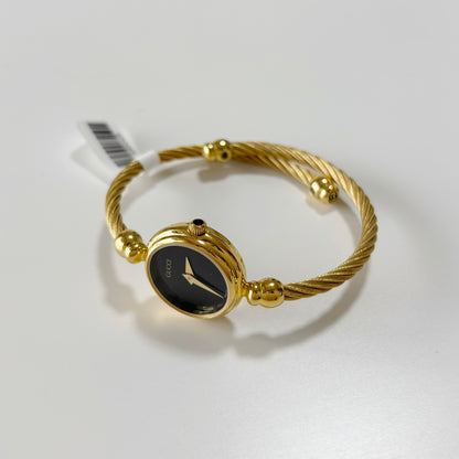 Gucci 1990s Black Dial Gold Plated Cable Bangle Watch