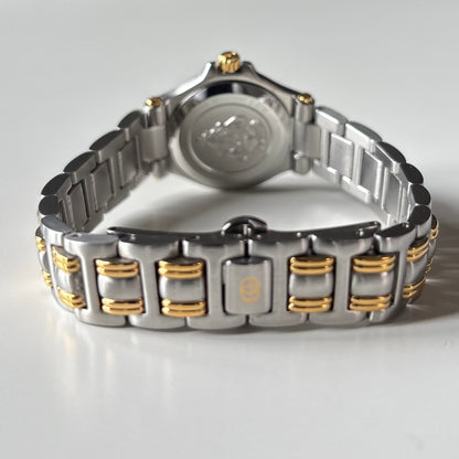 Gucci 1990s Date Black Round Dial Two-Tone Gold-Plated Watch