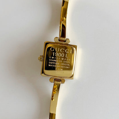 Gucci 1990s Square Dial Gold Plated Bangle Watch