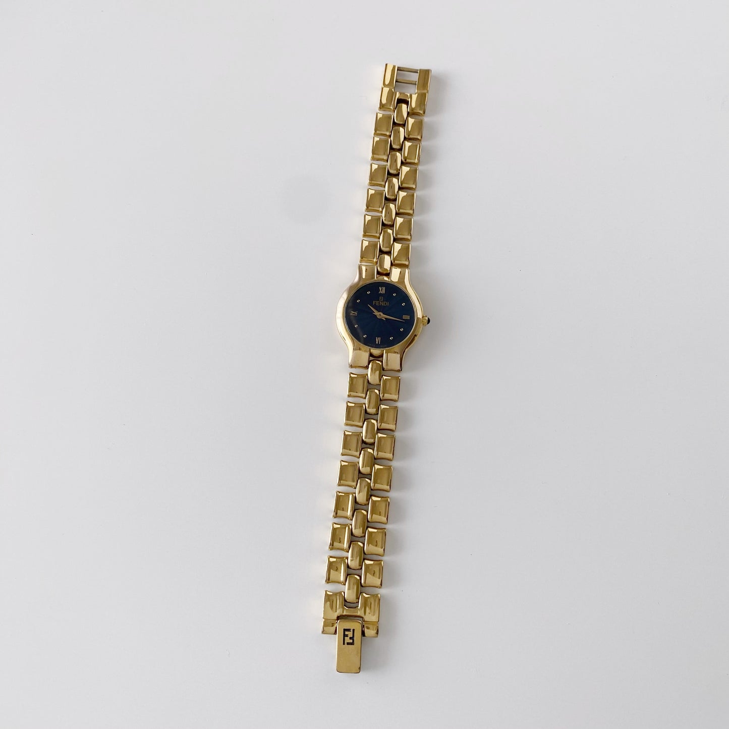 Fendi 1990s Navy Dial Gold Plated Watch
