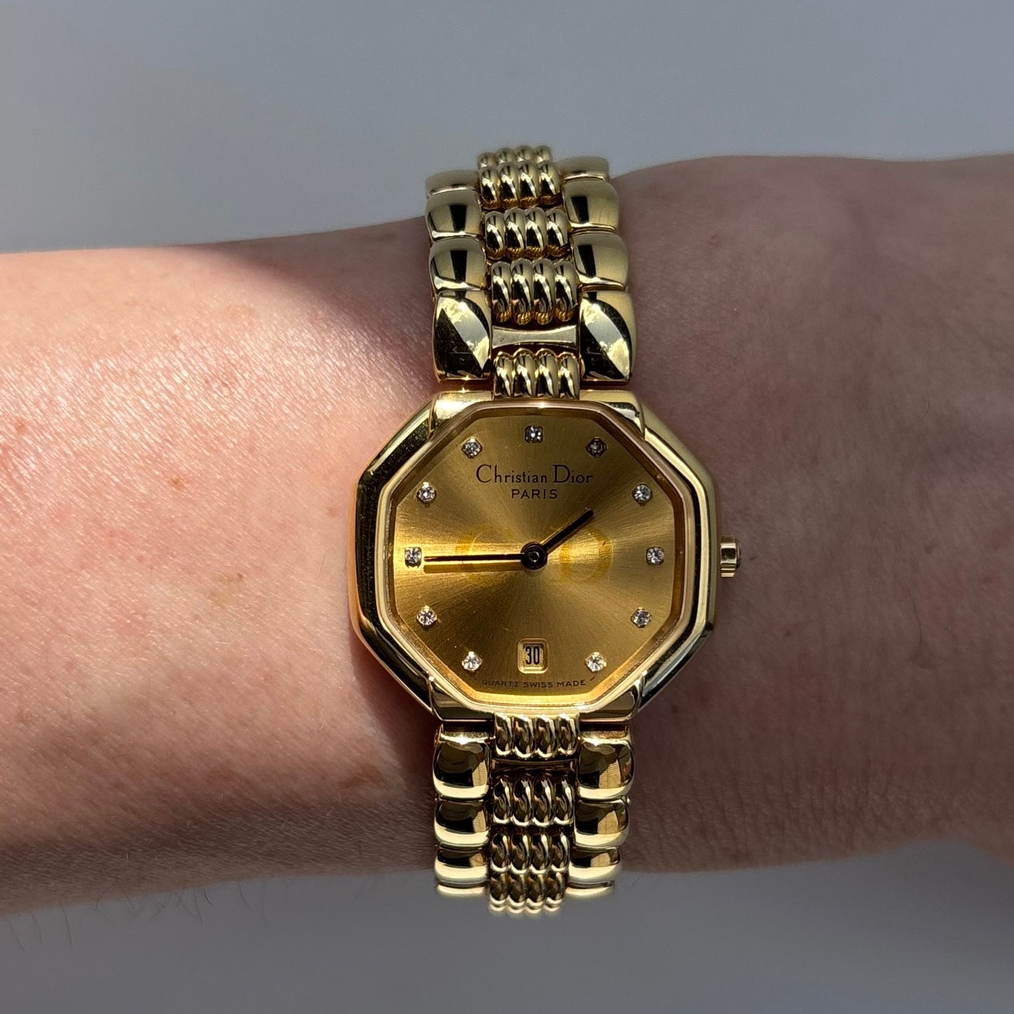 Dior 1990s Octagon Gold Plated Watch