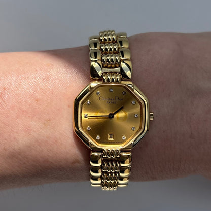 Dior 1990s Octagon Gold Plated Watch