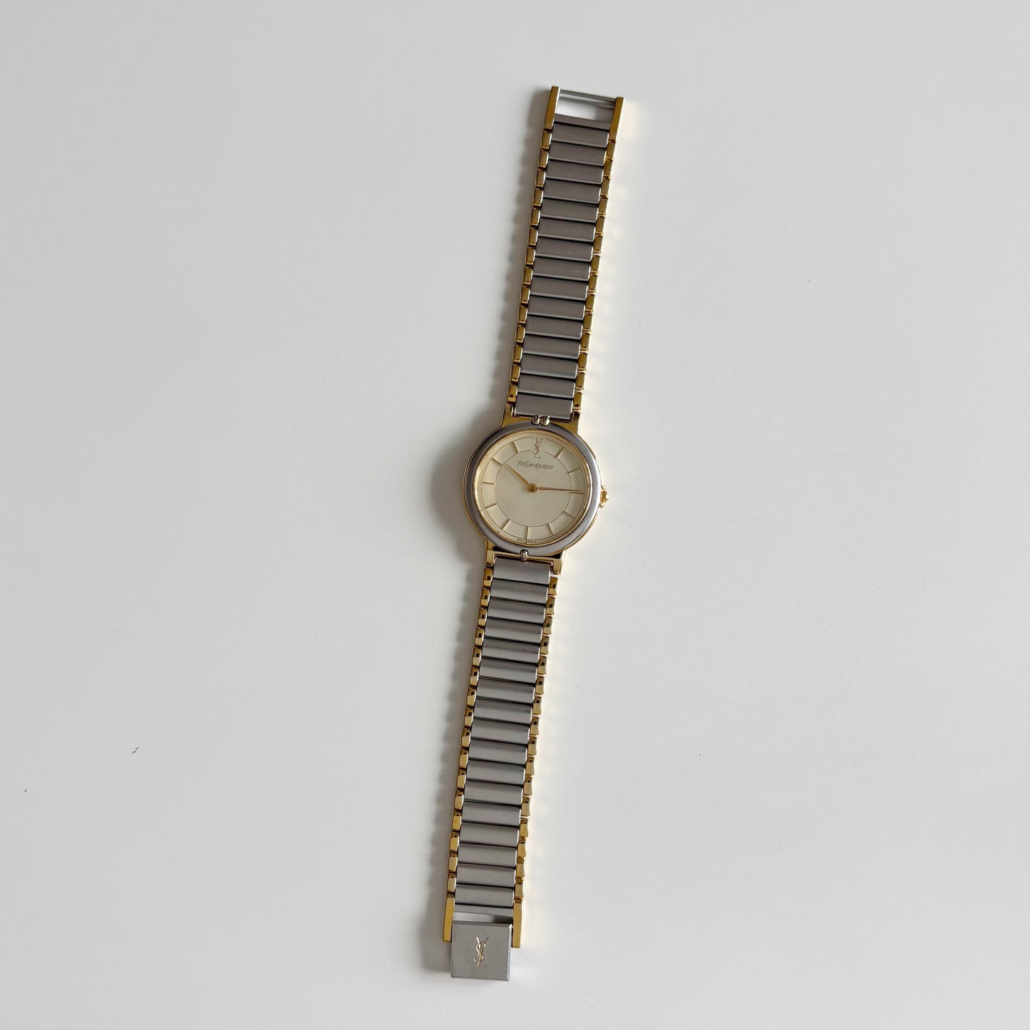 Yves Saint Laurent 1990s Round Dial Gold Plated Two Tone Watch (Large)