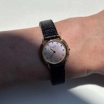 Dior 1990s Seashell Round Dial Gold Plated Watch