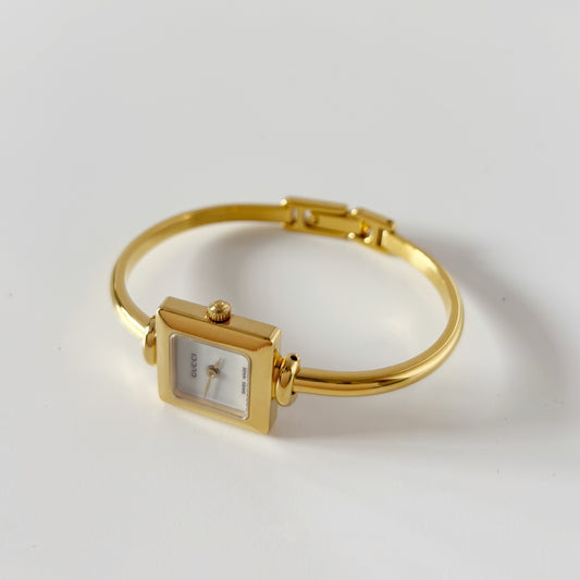 Gucci 1990s Square Dial Gold Plated Bangle Watch