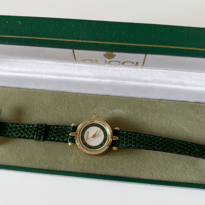 Gucci 1990s Round Green Leather Watch