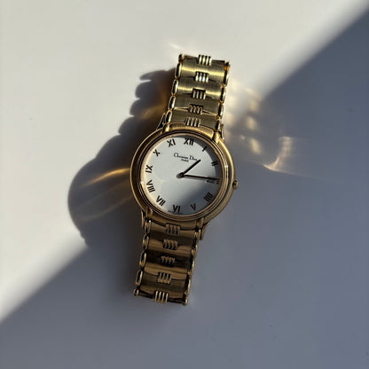 Dior 1990s Date Round Dial Gold Plated Watch (Large)