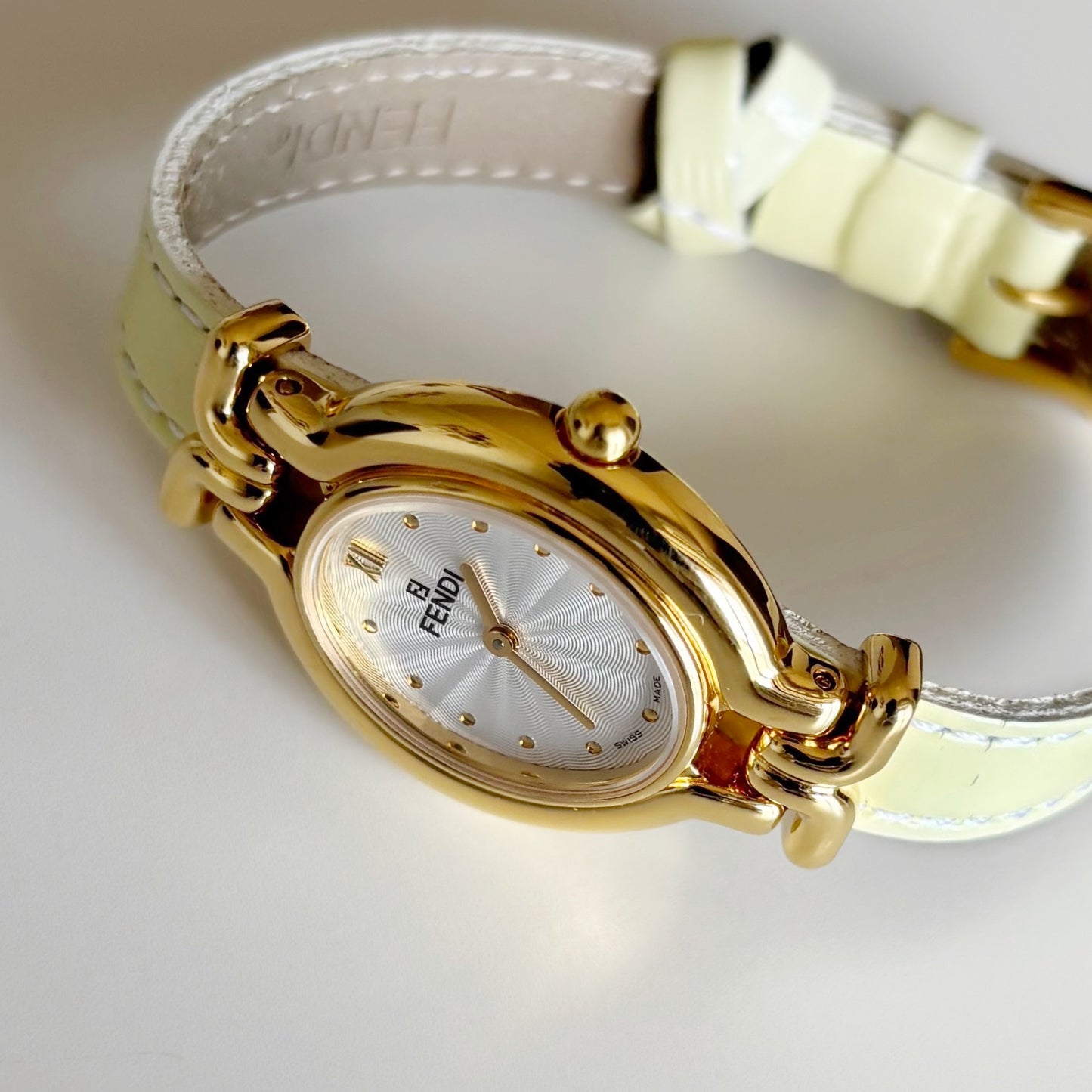 Fendi 1990s Interchangeable Strap Gold Plated Watch with 9 straps, case