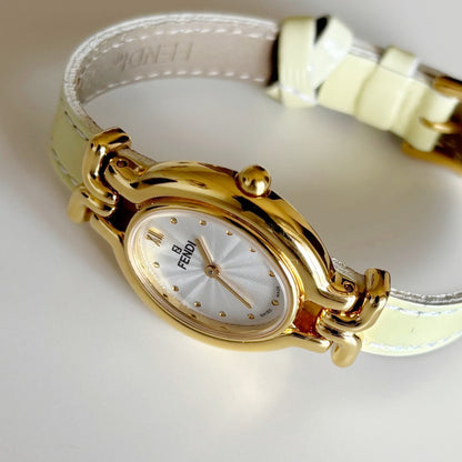 Fendi 1990s Interchangeable Strap Gold Plated Watch with 9 straps, case