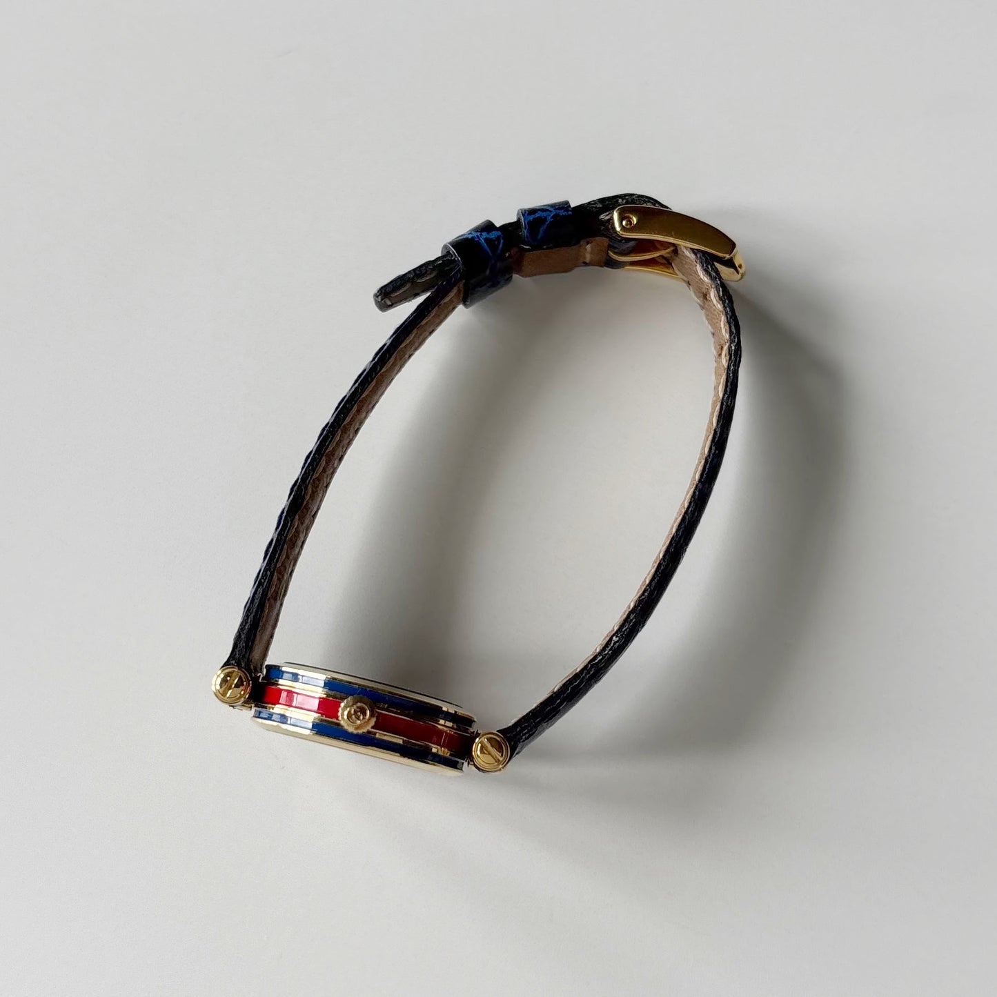 Gucci 1990s Round Dial Blue Gold Plated Watch