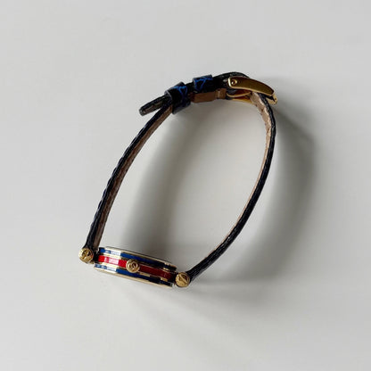 Gucci 1990s Round Dial Blue Gold Plated Watch