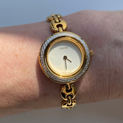 Gucci 1990s Interchangeable Bezel Gold Plated Watch with 6 bezels, case (167mm)