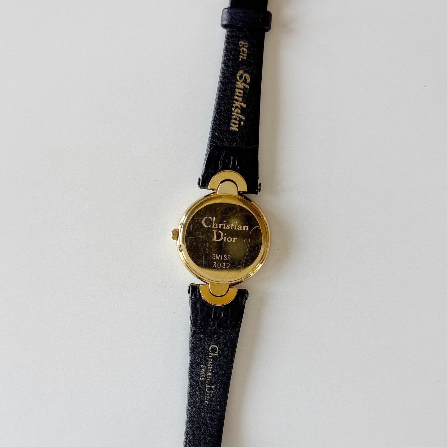 Dior 1990s Black Round Dial Gold Plated Watch