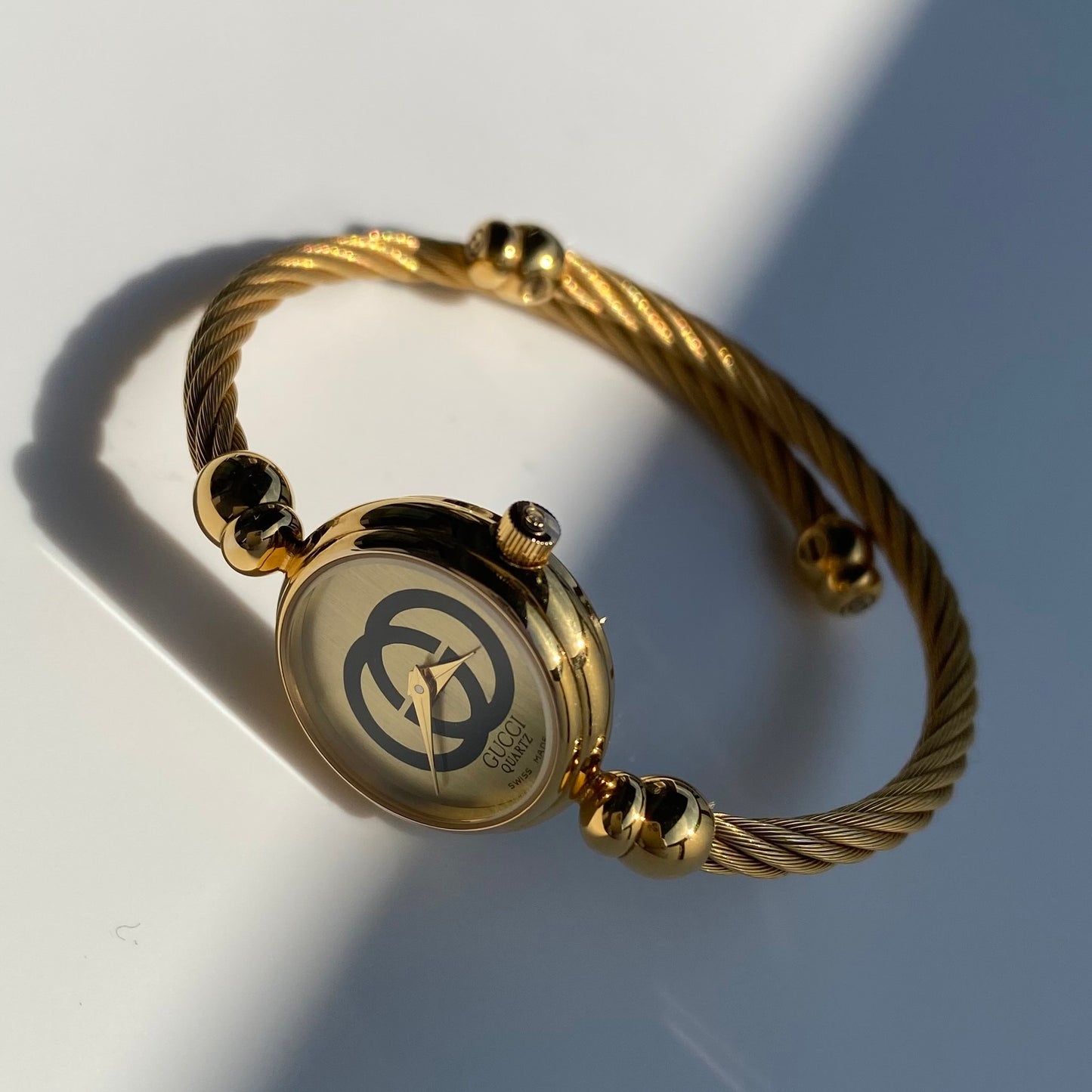 Gucci 1990s Gold Plated Cable Bangle Watch