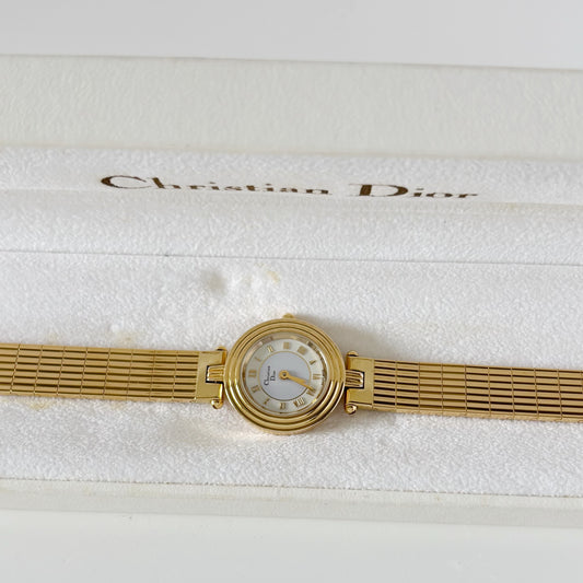 Dior 1990s Round Dial Gold Plated Watch