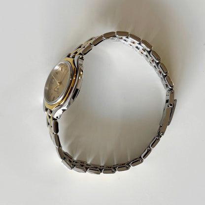 Dior 1990s Date Round Dial Two Tone Gold Plated Watch
