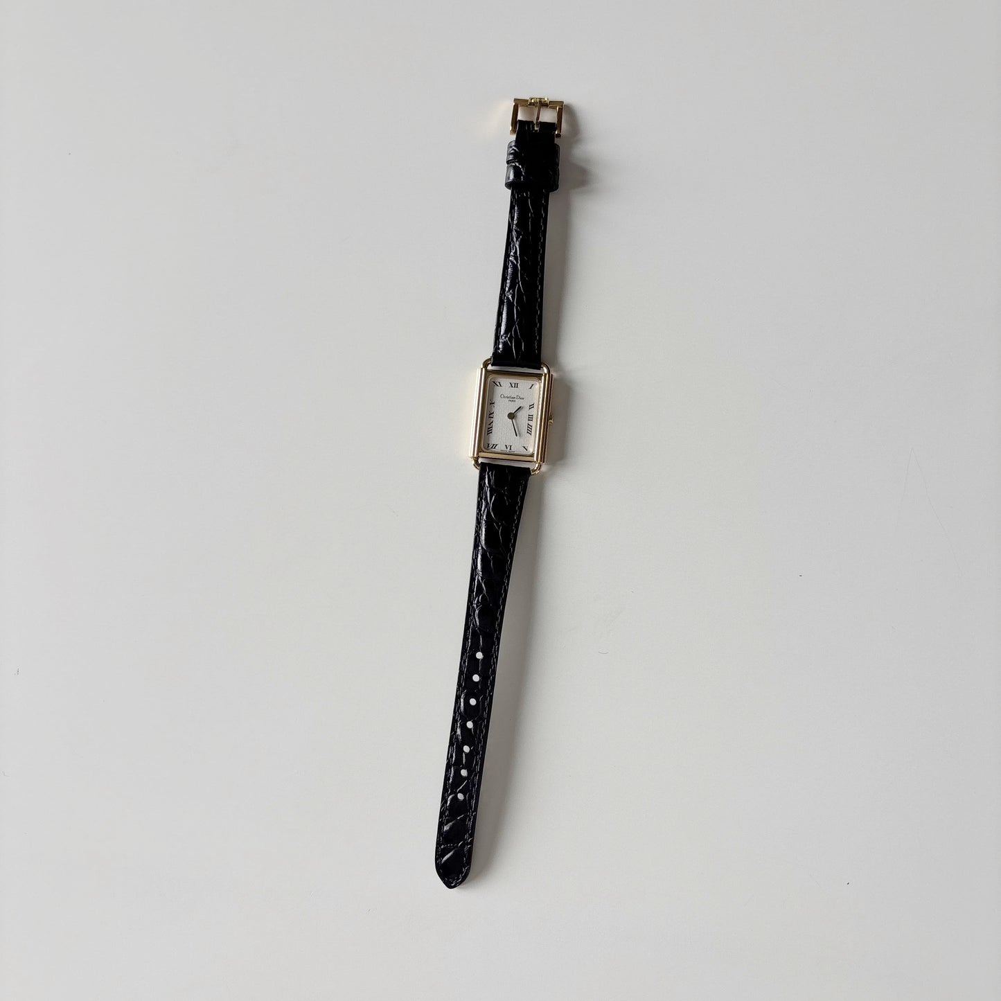 Dior 1990s CD Logo Tank Gold Plated Watch