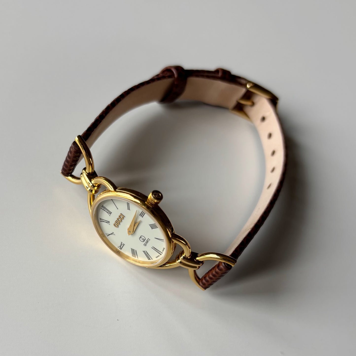 Gucci 1980s Cream Dial Gold Plated Horsebit Watch