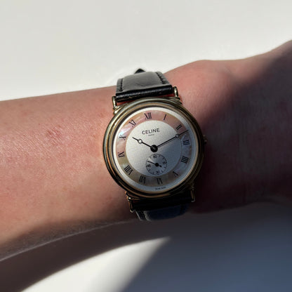 Celine 1990s Seashell Round Dial Gold Plated Watch (Large)