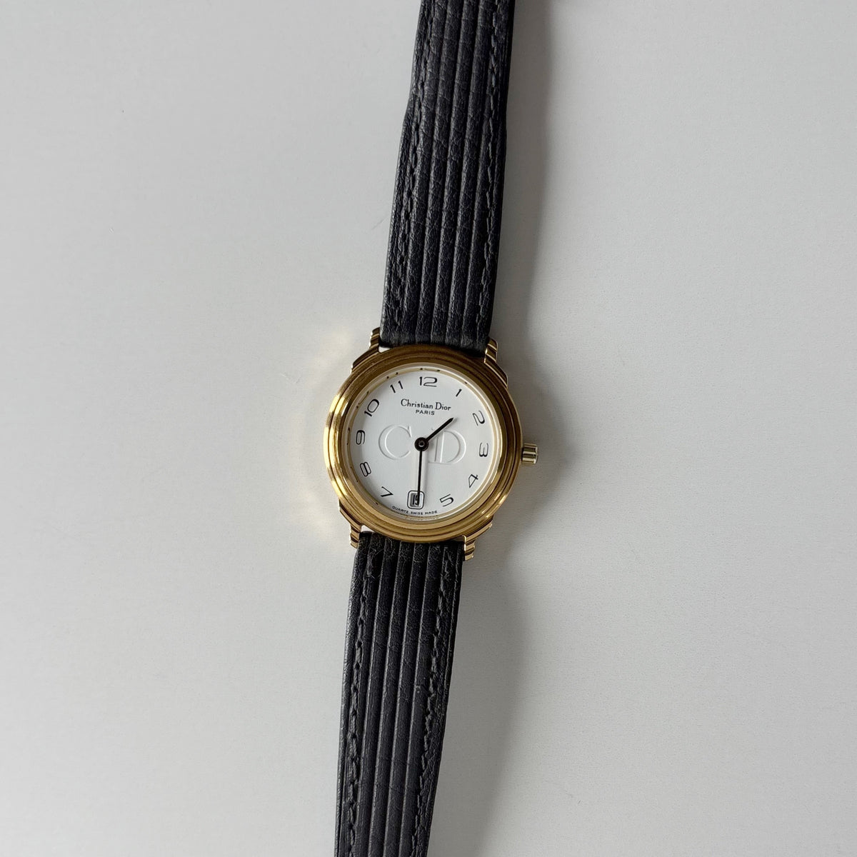Dior 1990s Date Round Dial Gold Plated Watch