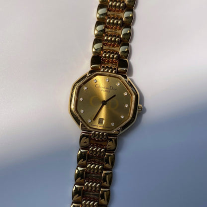 Dior 1990s Octagon Gold Plated Watch