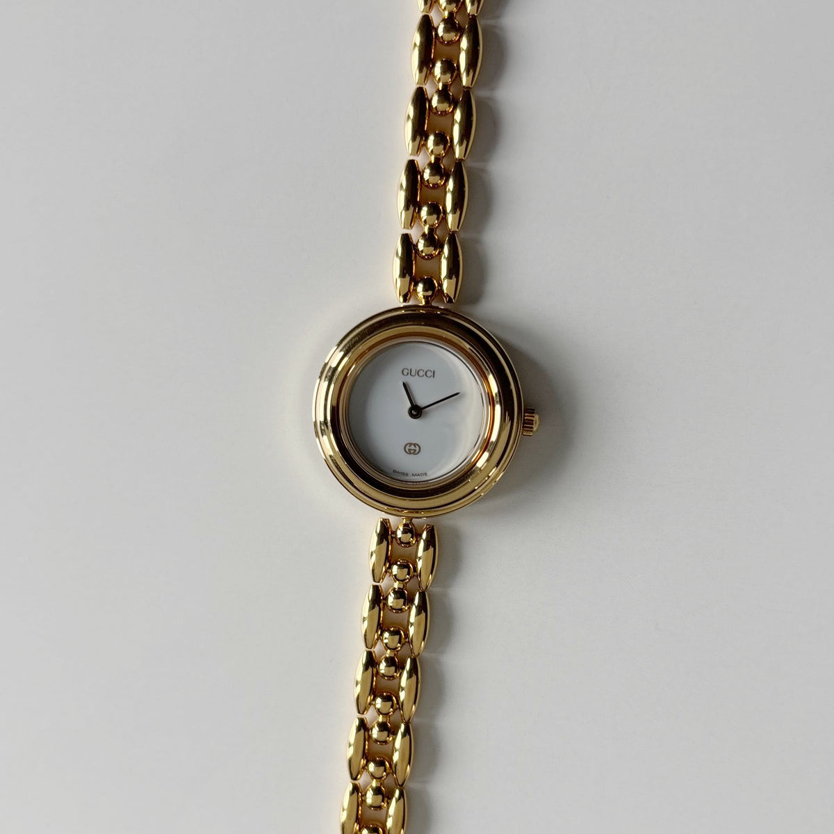 Gucci 1990s Interchangeable Bezel Gold Plated Rice Chain Watch with 6 bezels, case (160mm)