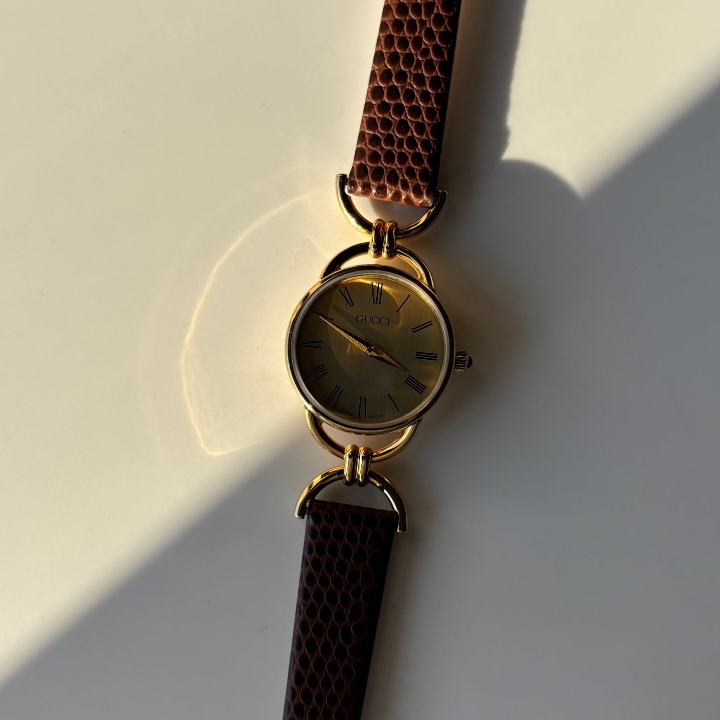 Gucci 1990s Gold Dial Gold Plated Horsebit Watch