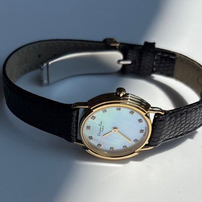 Dior 1990s Seashell Round Dial Gold Plated Watch
