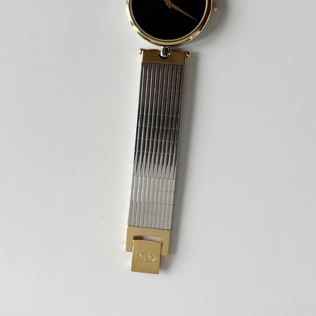 Dior 1990s Black Round Dial Two Tone Gold Plated Watch (Large)