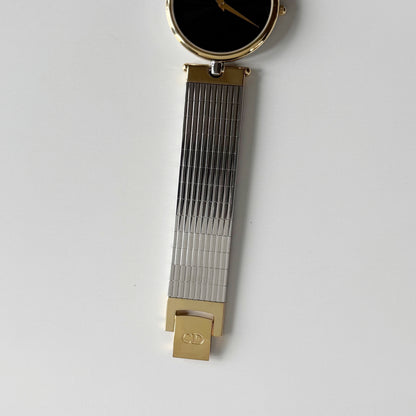 Dior 1990s Black Round Dial Two Tone Gold Plated Watch (Large)
