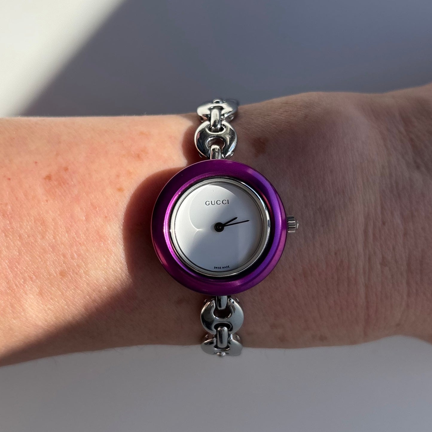 Gucci 1990s Interchangeable Bezel Stainless steel Watch with 6 bezels, case (165mm)