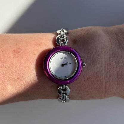 Gucci 1990s Interchangeable Bezel Stainless steel Watch with 6 bezels, case (165mm)