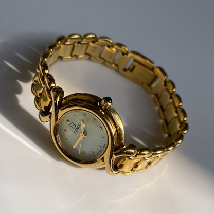 Fendi 1990s Seashell Dial Gold Plated Round Watch