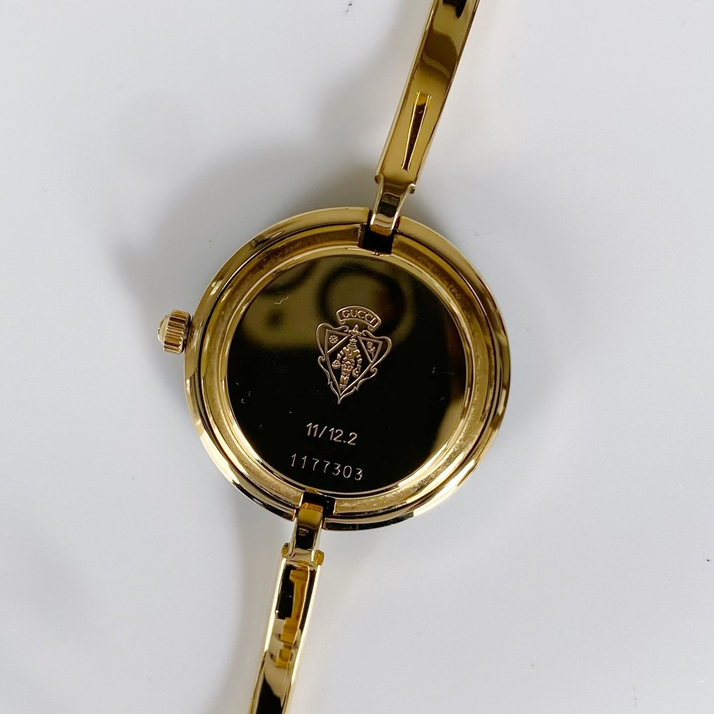 Gucci 1990s Interchangeable Bezel Gold Plated Bangle Watch with 12 bezels, case