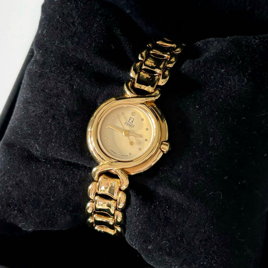 Fendi 1990s Gold Plated Round Watch